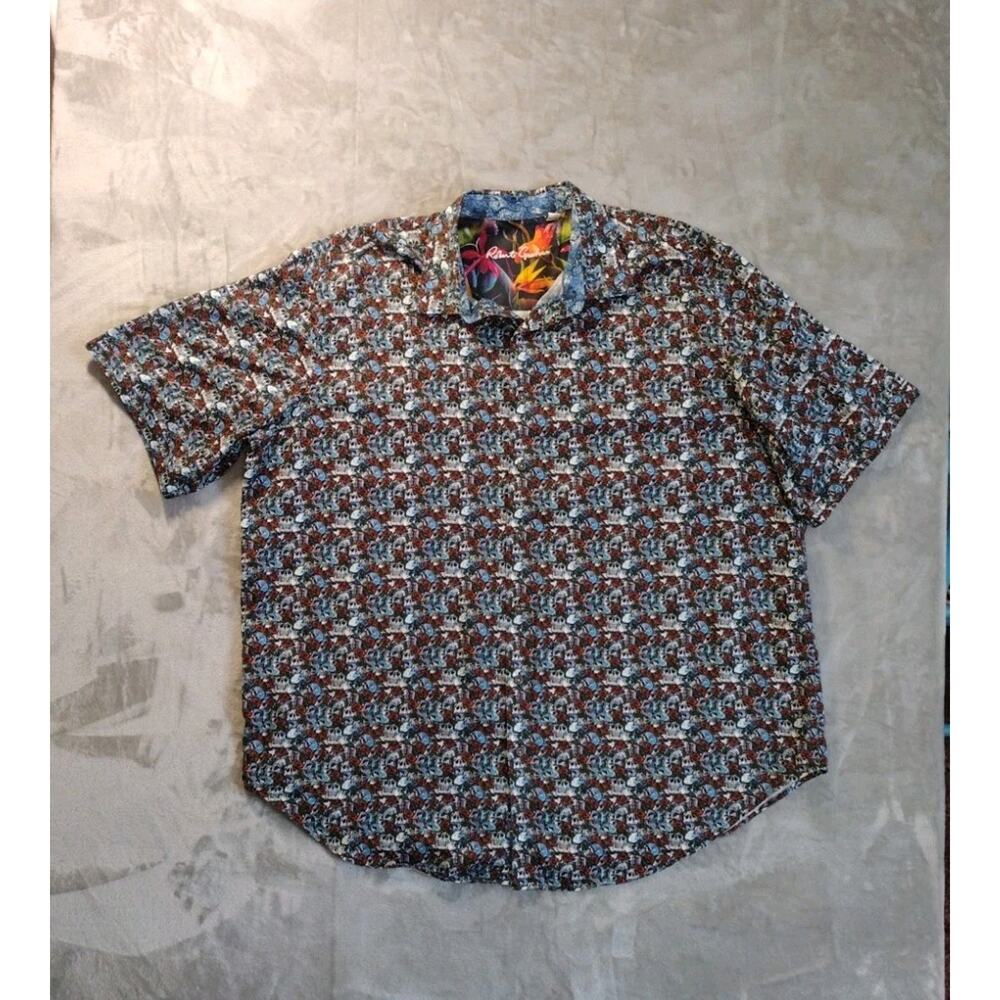 Robert Graham Shirt 2XL Tall Skulls & Rose Short Sleeve Rock Designer Casual